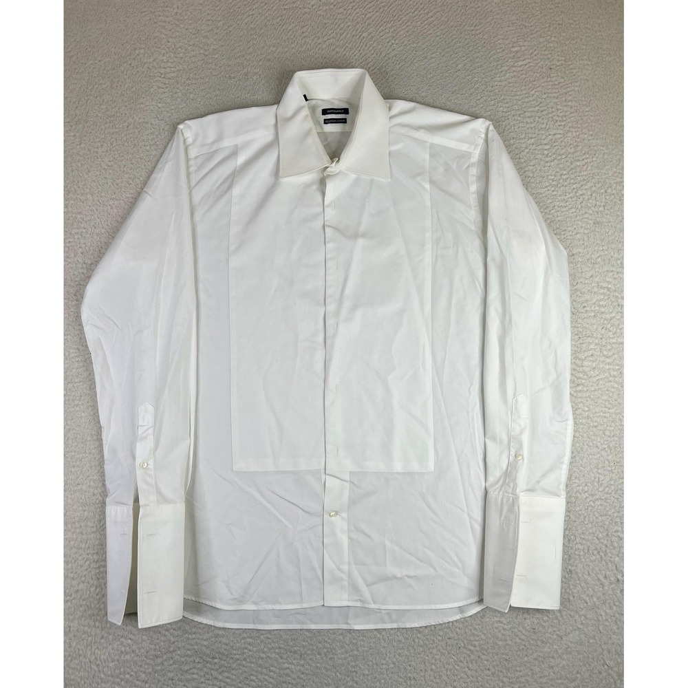 Suitsupply Dress Shirt Mens 17 43 White Egyptian Cotton Tuxedo Bib Front LS
